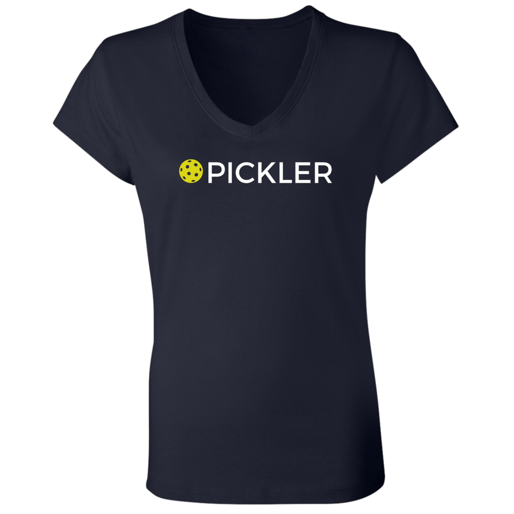 Women's Pickleball T-Shirt (Cotton) - Pickler- V-Neck -Navy