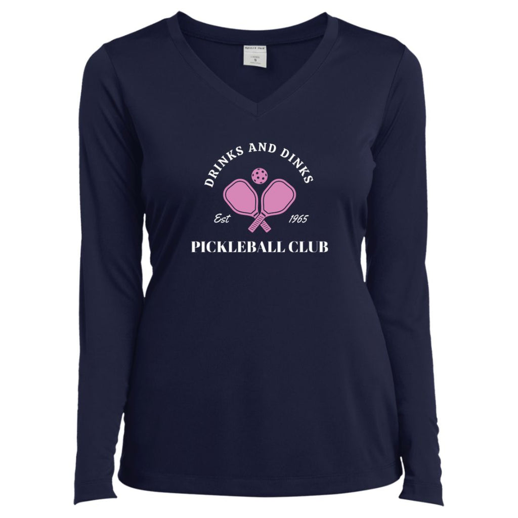Women's Pickleball Longsleeve T-Shirt (Performance) - Drinks And Dinks Club - Navy