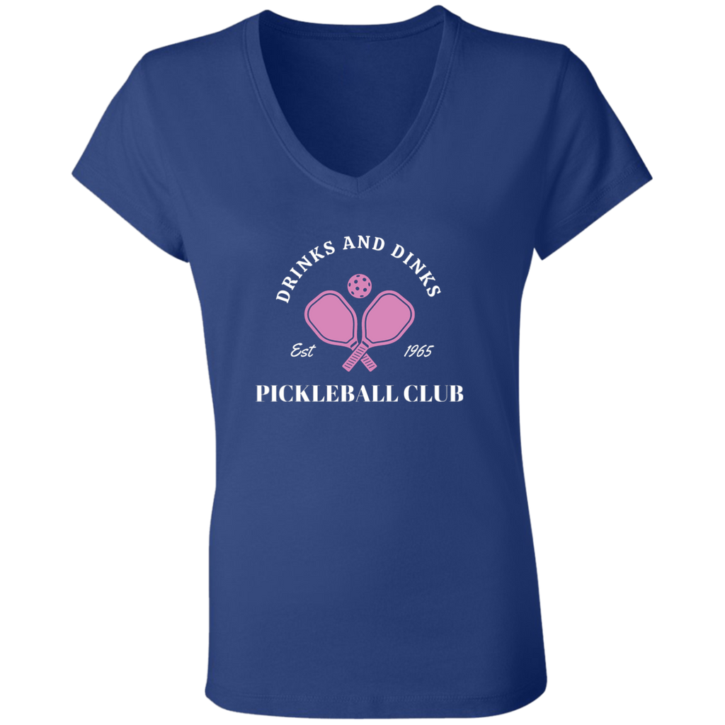 Women's Pickleball T-Shirt (V-Neck) - Drinks and Dinks - Cotton - True Royal 